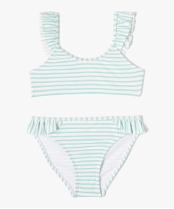 Maillot de bain fille 2 pièces à finitions dentelées et motifs exotiques
